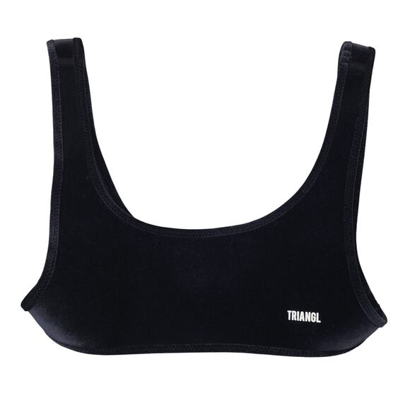 TRIANGL Black Velvet Bikini Top Sz Small Pullover Stretch Scoop Back Neoprene - Picture 2 of 8